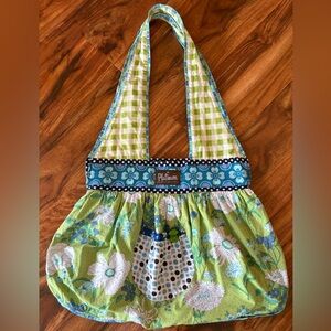 Matilda Jane Platinum Art Fair Original Vintage Bag Tote Green Floral Gingham